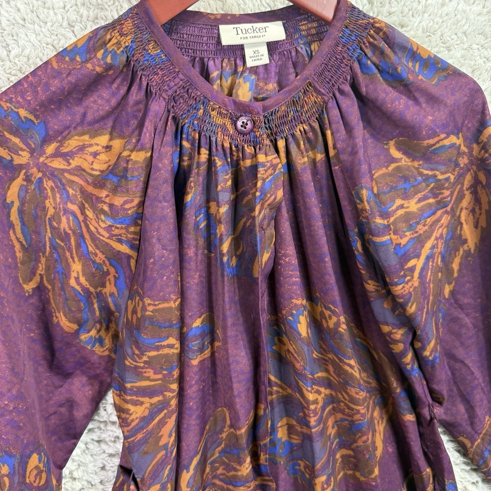 Tucker For Target Dress Womens XS Floral Button Front Shirt Women Smocked Belt - Picture 2 of 9